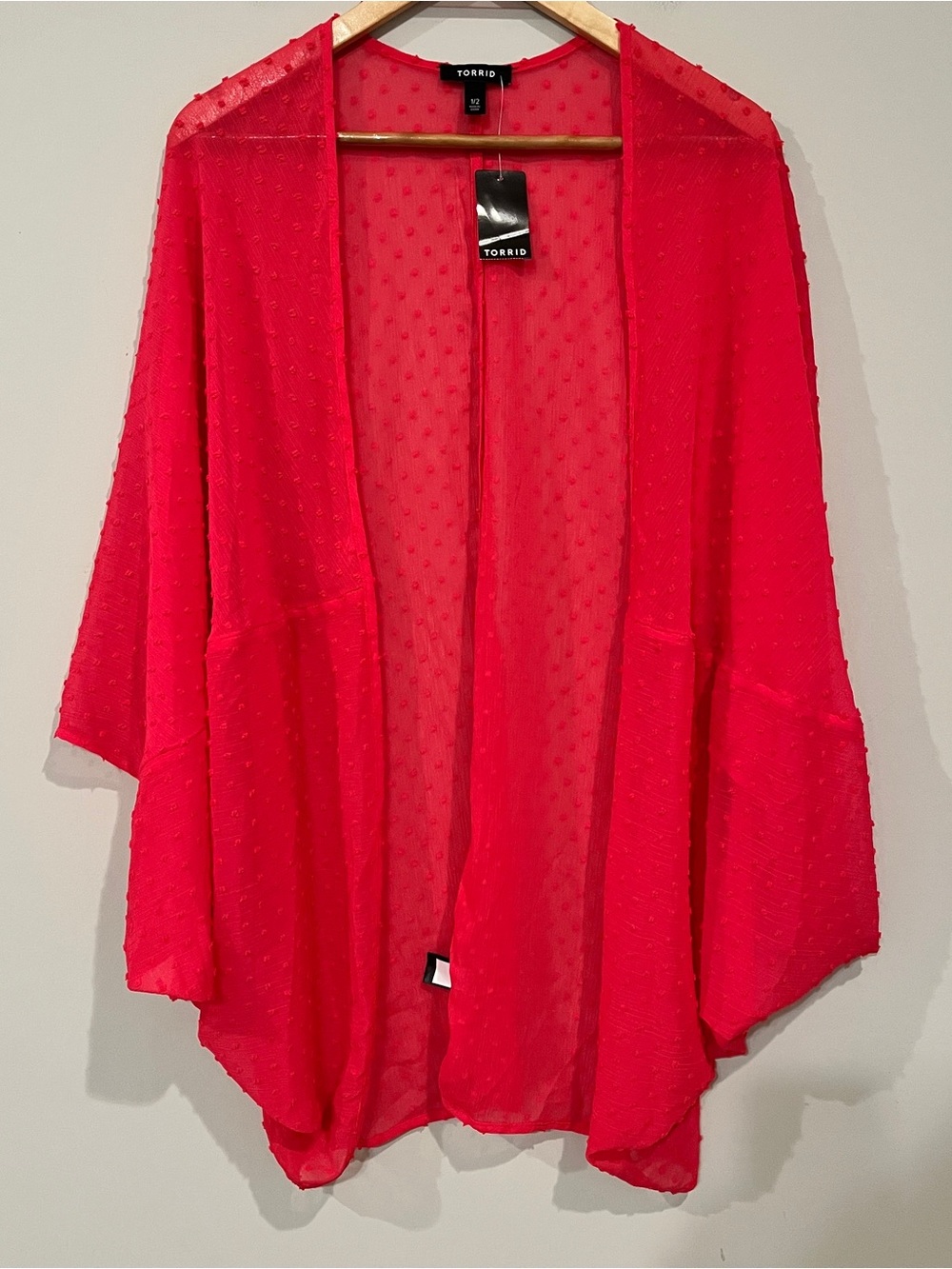 Torrid Pink Dotted Sheer Open Front Cocoon-Style Kimono NWT